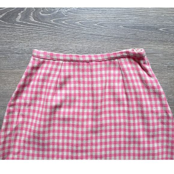 Vtg 60's Pink Gingham Plaid Woven Wool Mini Skirt Sz XS Talon Coquette Retro - Picture 3 of 7
